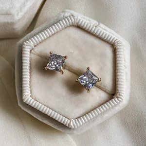 Gold Sterling 5MM Square Stud Diamond Earrings